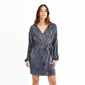 Molly Bracken Pleated Metallic Wrap Dress